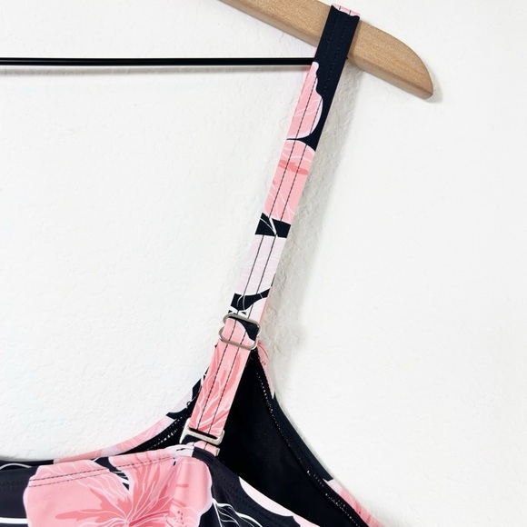BEAUTIKINI FLORAL PINK BLACK PRINT SWIMMING PLUS SIZE TANKINI 20W BRAND NEW - Picture 2 of 5